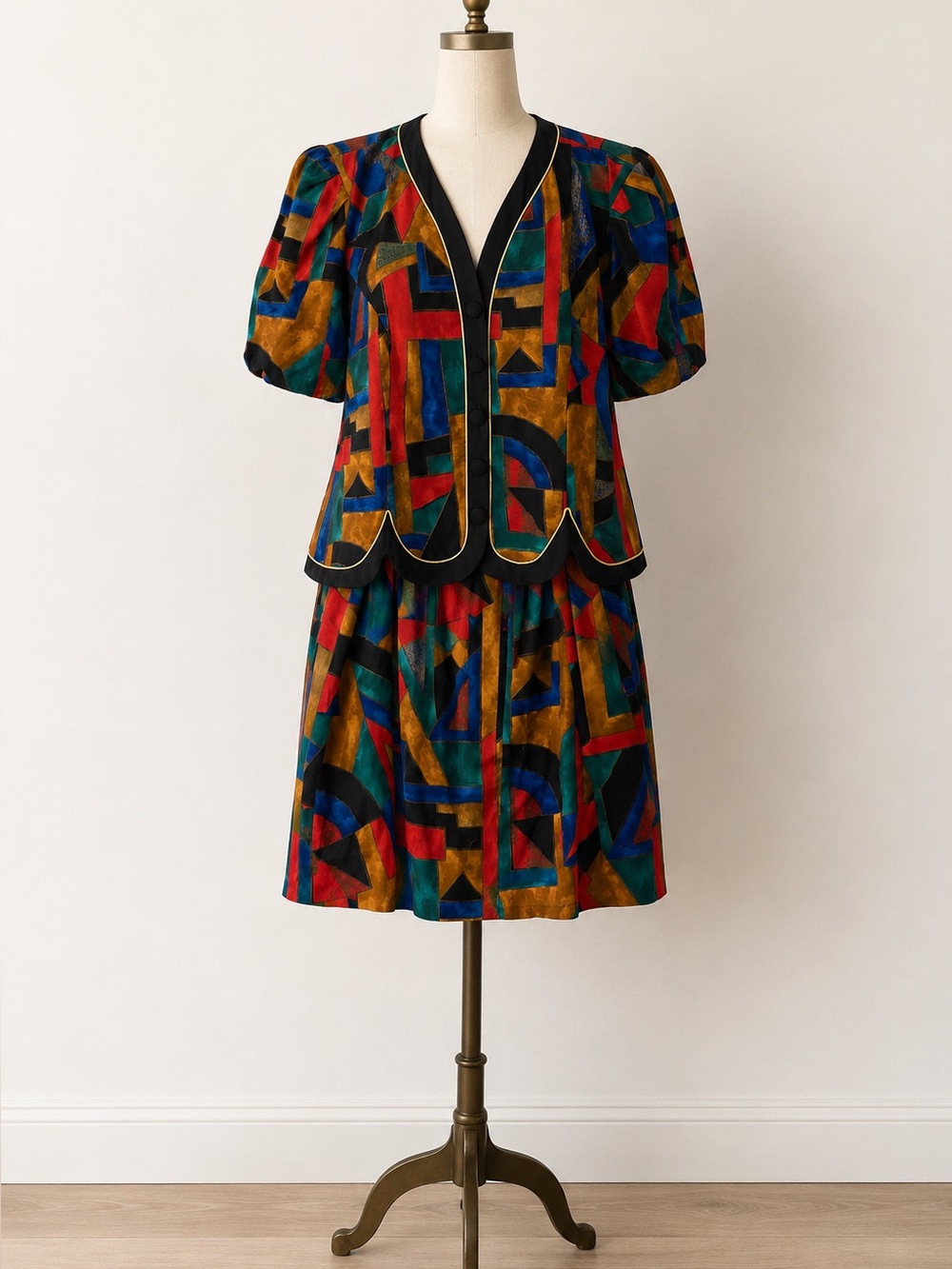 Jessica Howard Vintage 2 Piece Skirt Suit Geometric Abstract Rayon Size 24